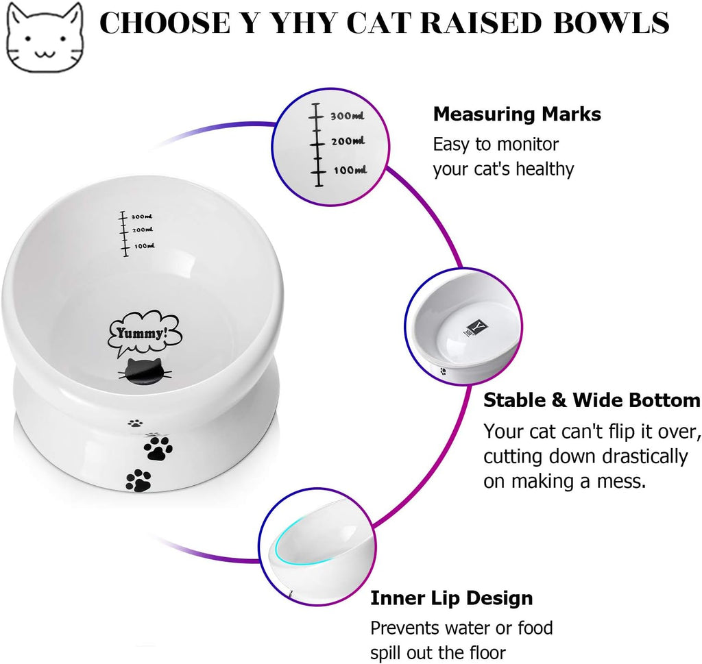 Elevated Ceramic Cat & Small Dog Bowls - No Spill, Tilted Design for Comfortable Eating, Dishwasher Safe, 15oz Capacity