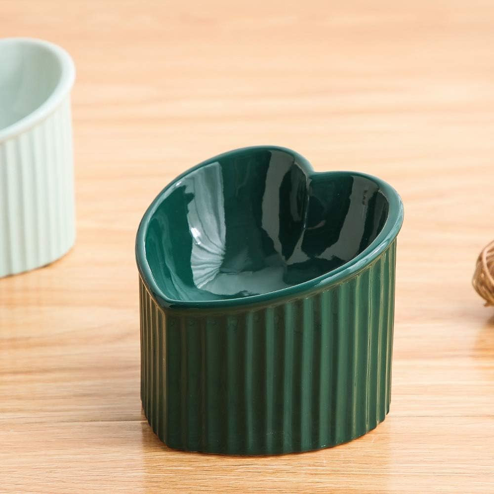 Elegant Dark Green Elevated Cat Bowls - Stress-Free Dining with Backflow Prevention, Dishwasher & Microwave Safe, Lead & Cadmium Free