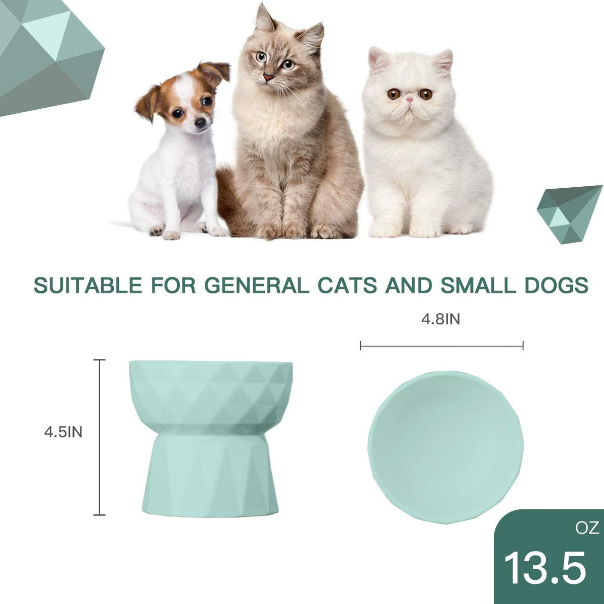 Elevate Your Pet's Dining Experience with Our Stylish Green Ceramic Bowls - Anti-Vomiting Design for Cats & Small Dogs - 13.5 Oz Capacity