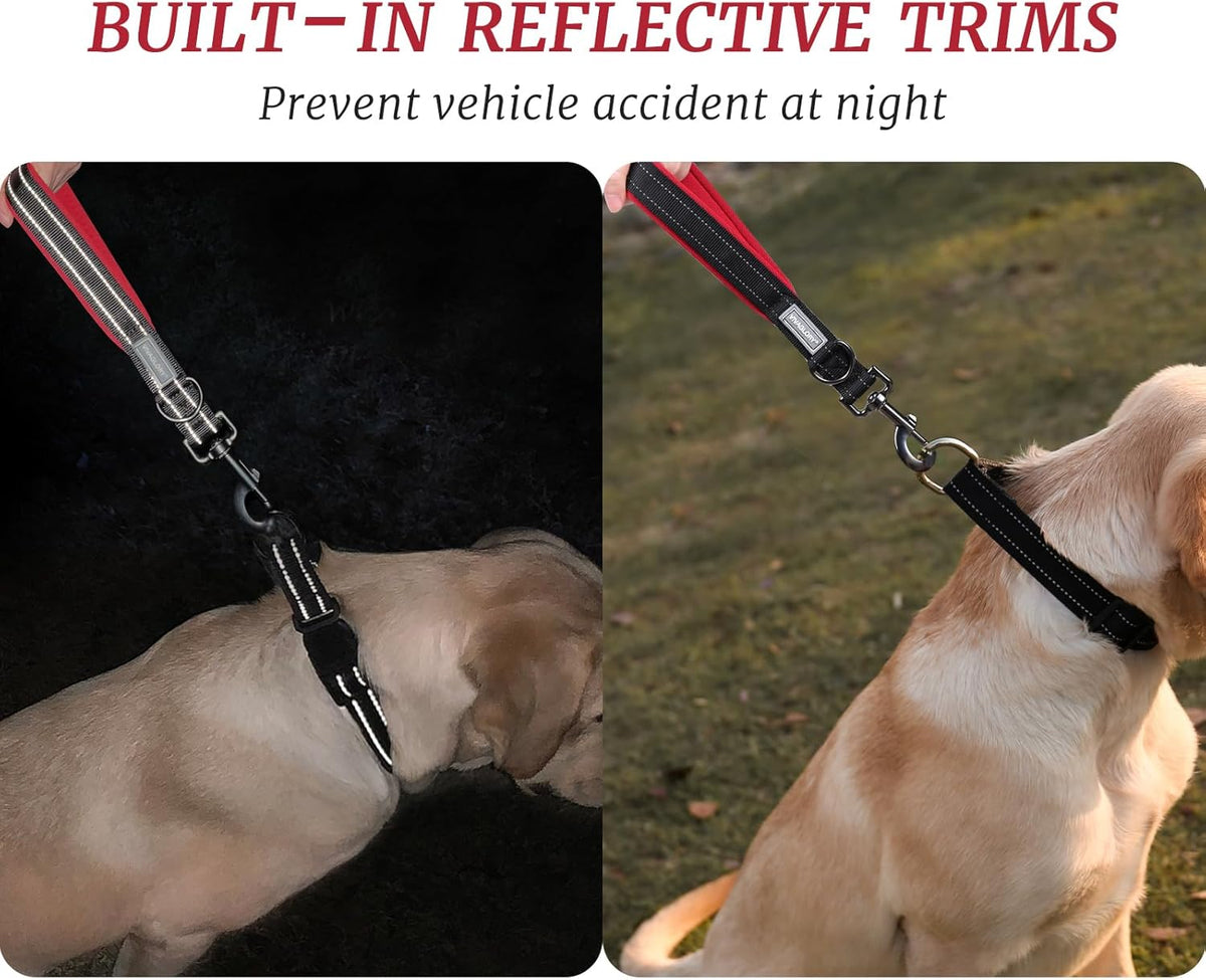 Premium 12" Short Dog Traffic Leash - Black & Red for Maximum Control and Comfort