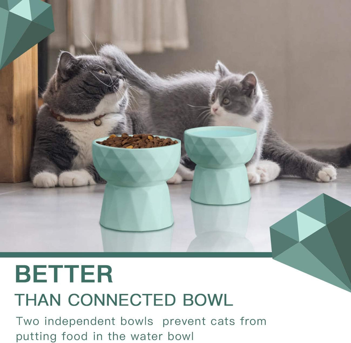 Elevate Your Pet's Dining Experience with Our Stylish Green Ceramic Bowls - Anti-Vomiting Design for Cats & Small Dogs - 13.5 Oz Capacity