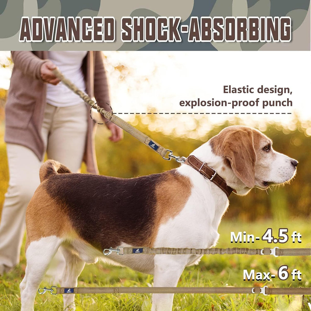 Ultimate Heavy Duty Bungee Dog Leash for Large Breeds - Shock Absorbing, No-Pull Design with Dual Padded Handles