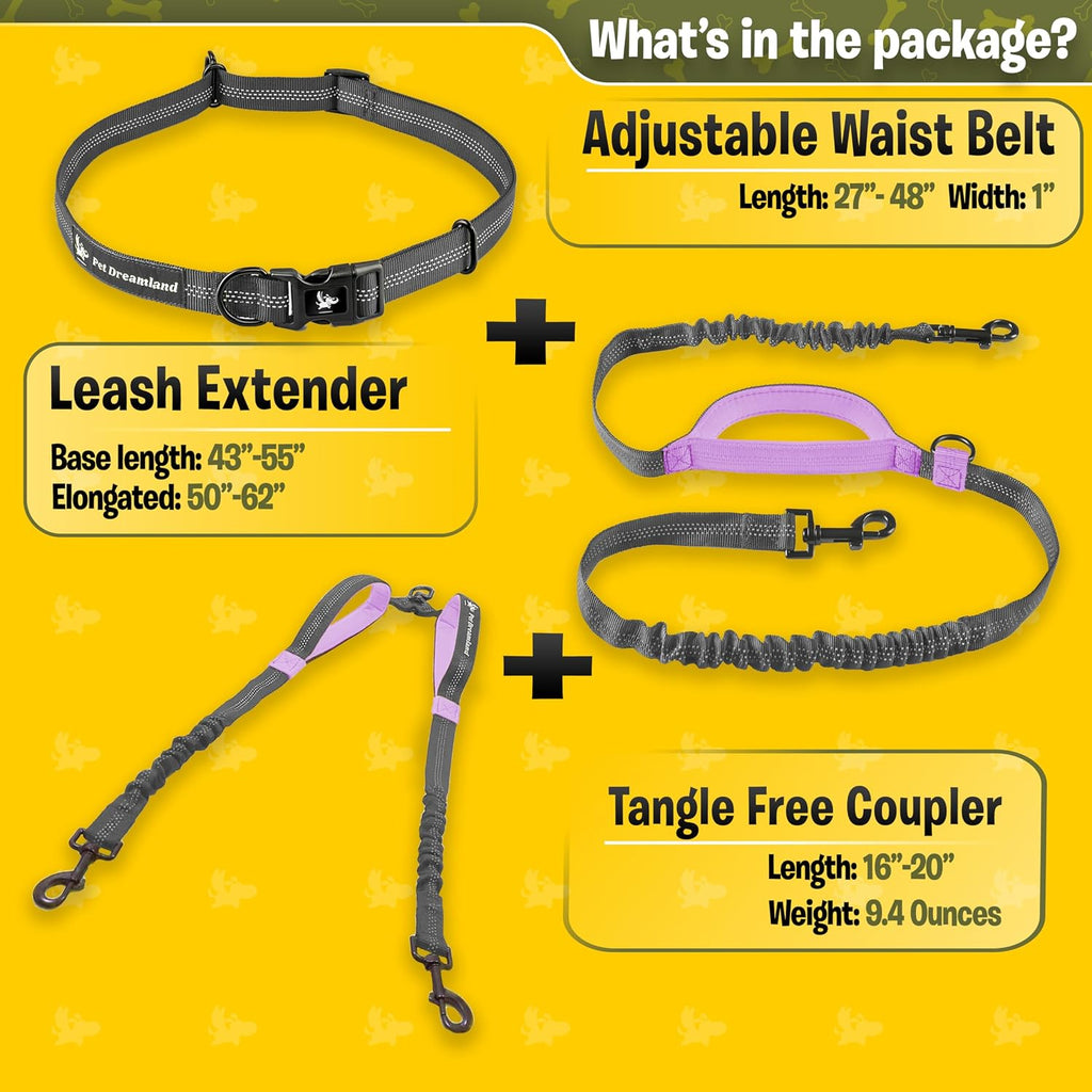 Ultimate Hands-Free Dual Dog Leash for Large Dogs - Tangle-Free Waist Leash in Stylish Dark Grey & Pink for Effortless Walks with Two Pups