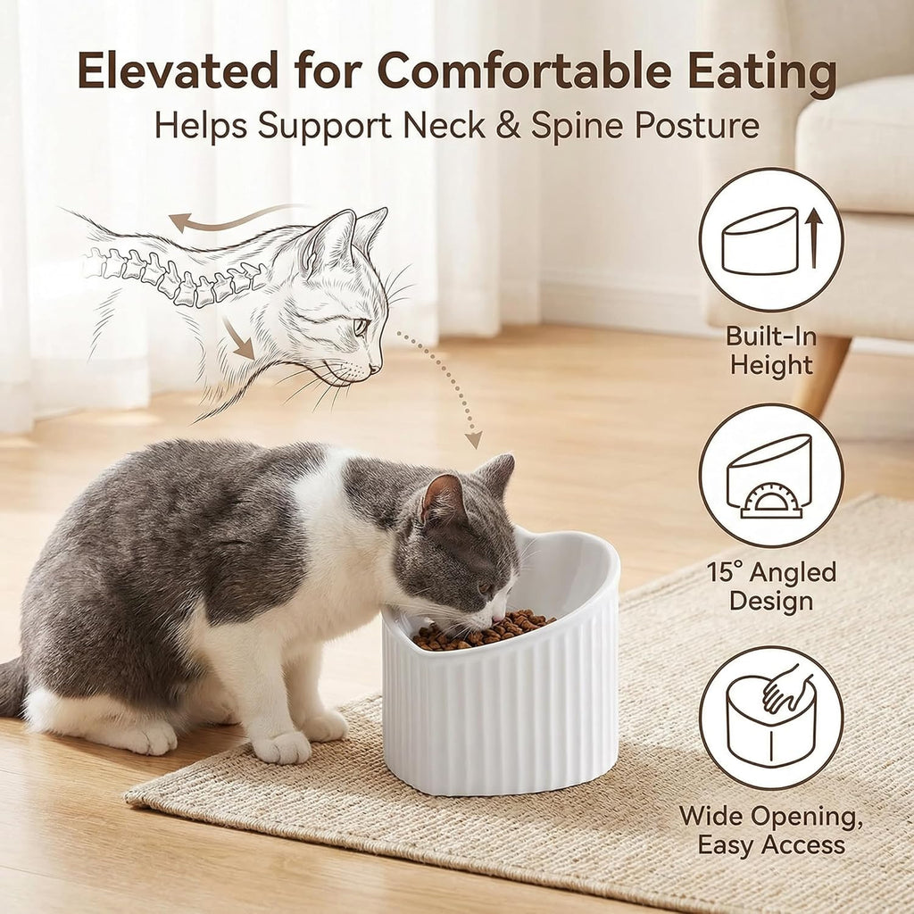 Elegant Dark Green Elevated Cat Bowls - Stress-Free Dining with Backflow Prevention, Dishwasher & Microwave Safe, Lead & Cadmium Free