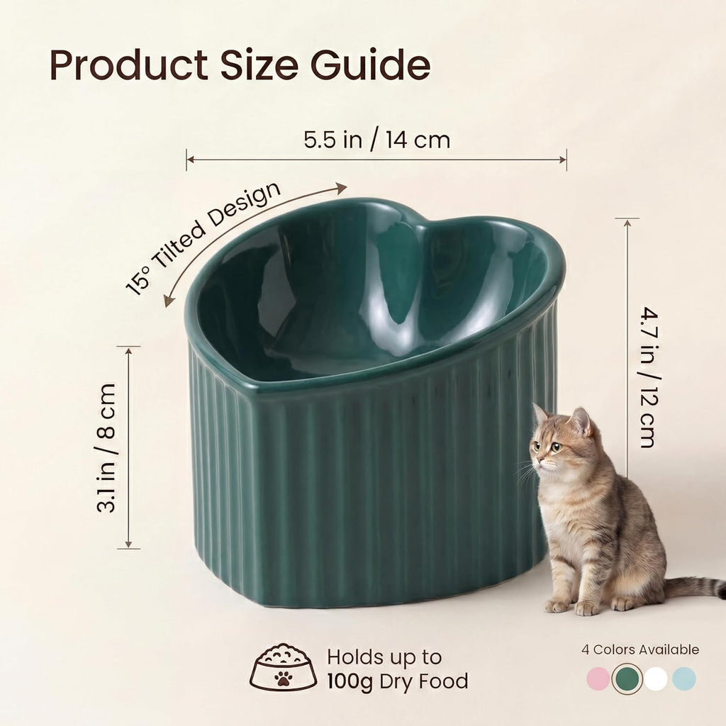 Elegant Dark Green Elevated Cat Bowls - Stress-Free Dining with Backflow Prevention, Dishwasher & Microwave Safe, Lead & Cadmium Free