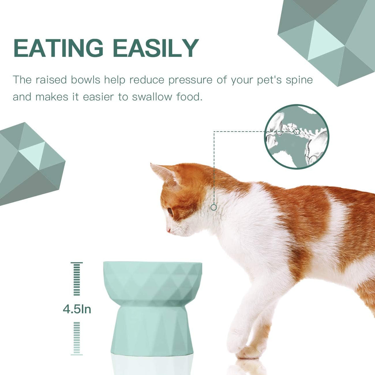 Elevate Your Pet's Dining Experience with Our Stylish Green Ceramic Bowls - Anti-Vomiting Design for Cats & Small Dogs - 13.5 Oz Capacity