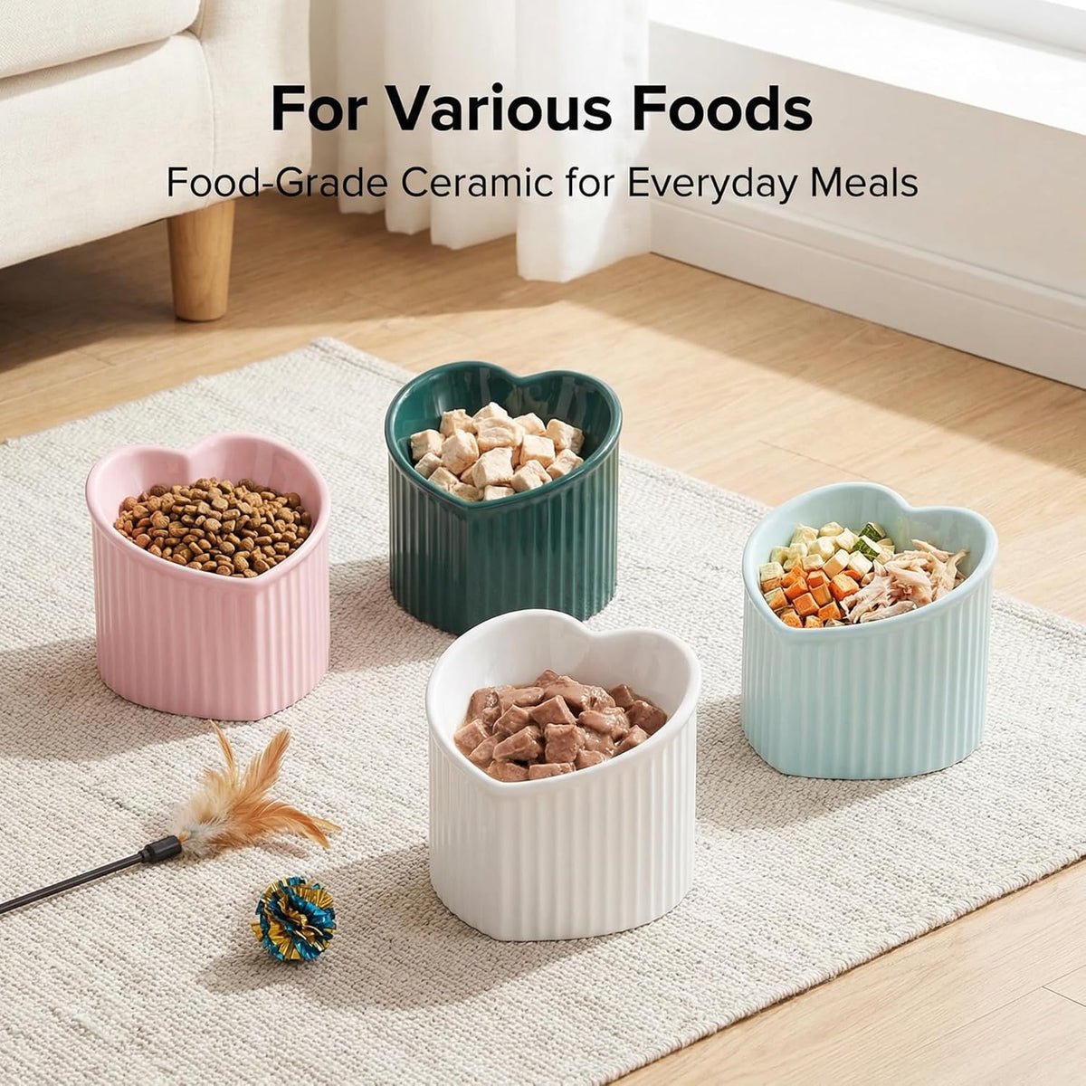 Elegant Dark Green Elevated Cat Bowls - Stress-Free Dining with Backflow Prevention, Dishwasher & Microwave Safe, Lead & Cadmium Free