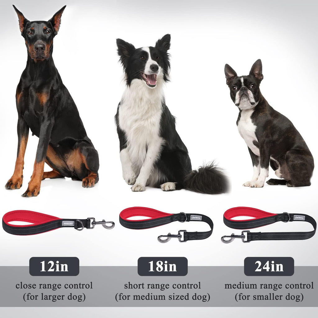 Premium 12" Short Dog Traffic Leash - Black & Red for Maximum Control and Comfort