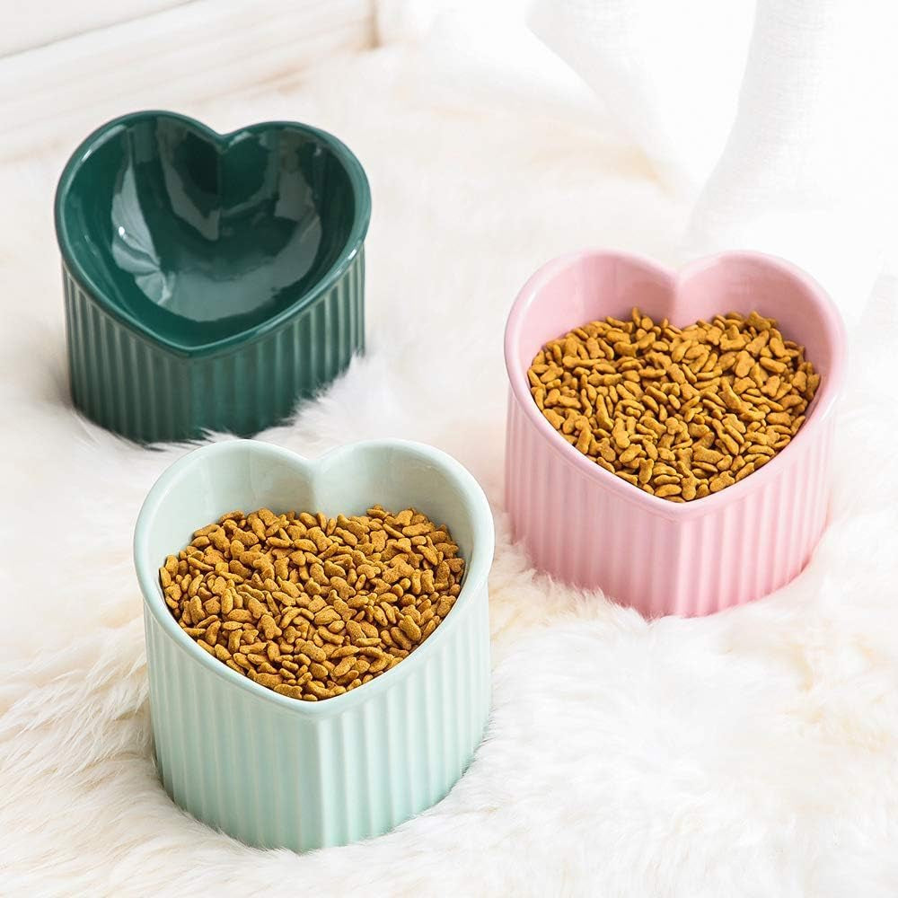Elegant Dark Green Elevated Cat Bowls - Stress-Free Dining with Backflow Prevention, Dishwasher & Microwave Safe, Lead & Cadmium Free