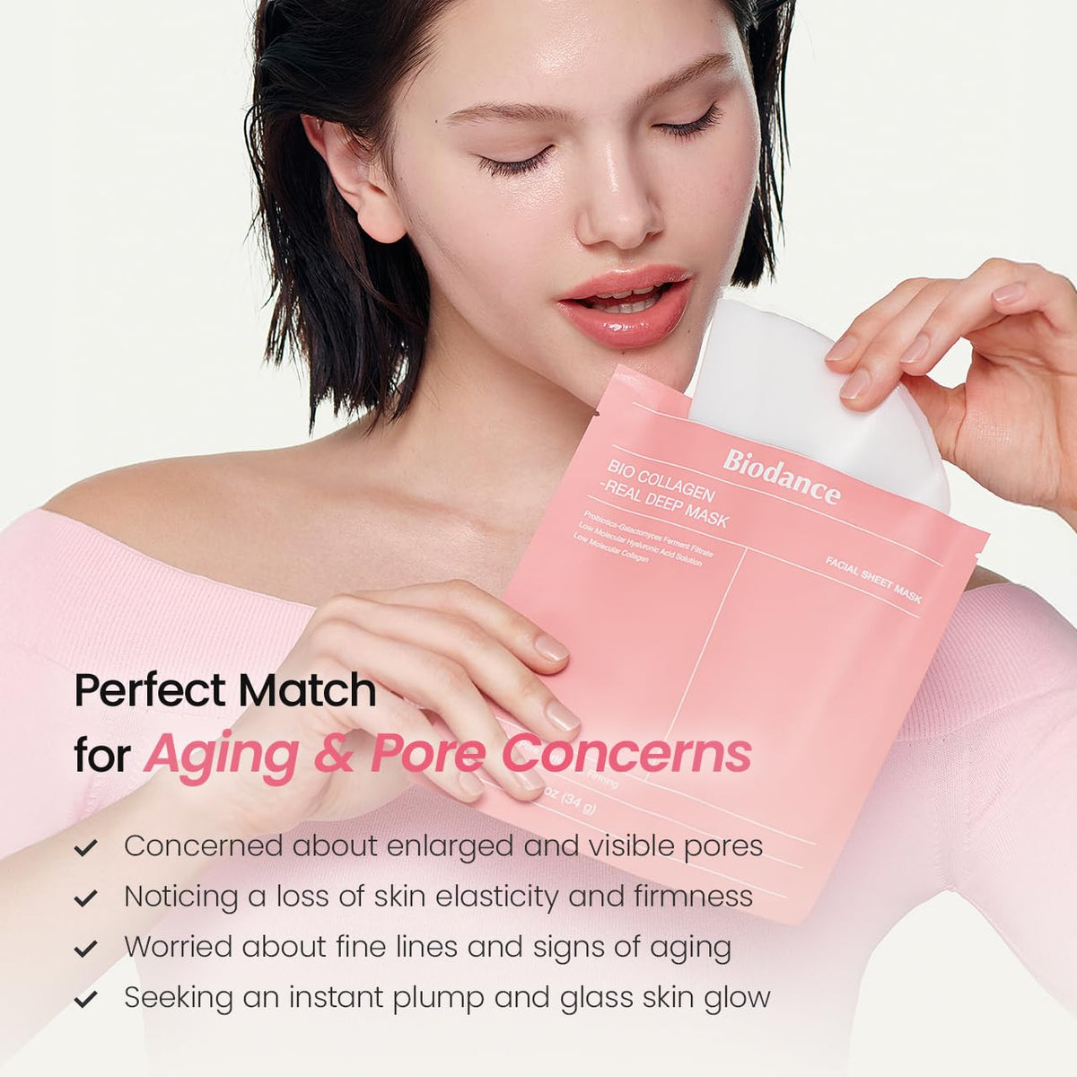 Bio-Collagen Real Deep Mask, Hydrating Overnight Hydrogel Face Mask, Pore Minimizing, Elasticity, Plumping, Travel Essentials & Self Care Gifts for Women, Korean Skin Care | 1.19Oz(34G) X 4Ea