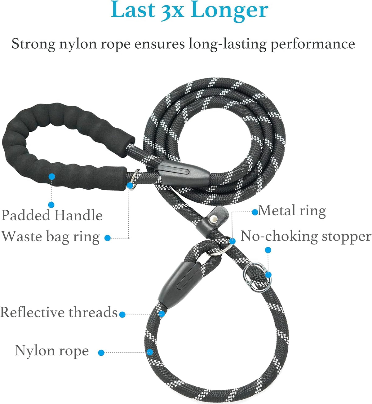 Premium 6FT Durable Slip Lead Dog Leash with Padded Handle - Perfect for Medium to Large Dogs, Black