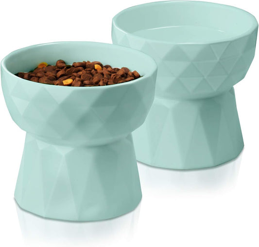 Elevate Your Pet's Dining Experience with Our Stylish Green Ceramic Bowls - Anti-Vomiting Design for Cats & Small Dogs - 13.5 Oz Capacity