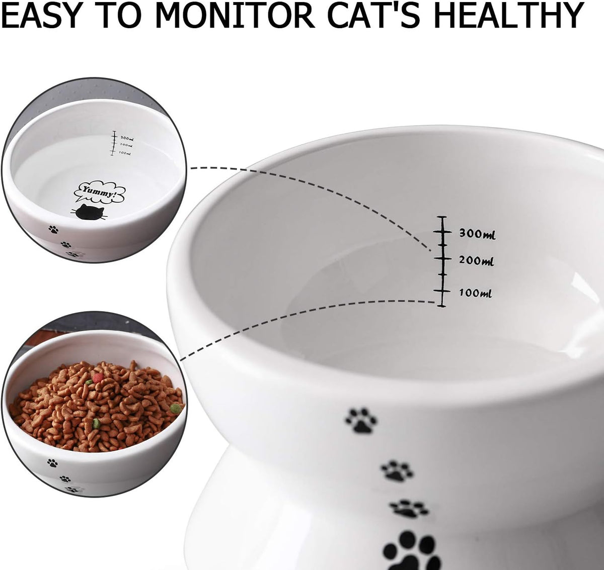 Elevated Ceramic Cat & Small Dog Bowls - No Spill, Tilted Design for Comfortable Eating, Dishwasher Safe, 15oz Capacity
