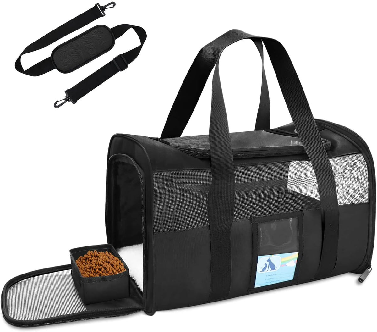 Airline Approved Pet Carrier - Soft Sided Cat and Dog Carrier for Travel, Comfortable and Durable Design, Perfect for Medium Cats and Small Dogs up to 15 lbs - Stylish Black