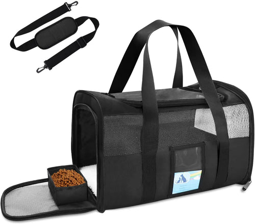 Airline Approved Pet Carrier - Soft Sided Cat and Dog Carrier for Travel, Comfortable and Durable Design, Perfect for Medium Cats and Small Dogs up to 15 lbs - Stylish Black