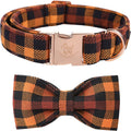 Charming Fall Dog Collar with Bowtie - Stylish Black and Orange Plaid for Small Breeds