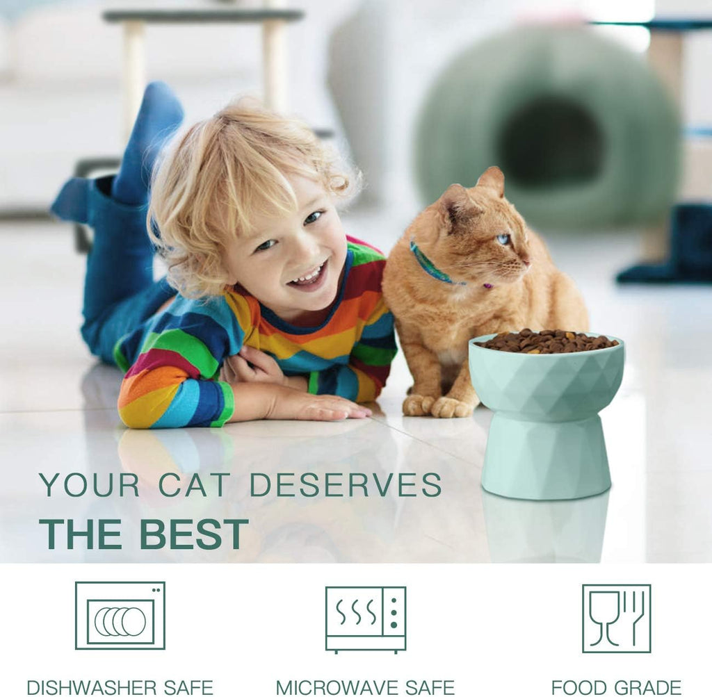 Elevate Your Pet's Dining Experience with Our Stylish Green Ceramic Bowls - Anti-Vomiting Design for Cats & Small Dogs - 13.5 Oz Capacity