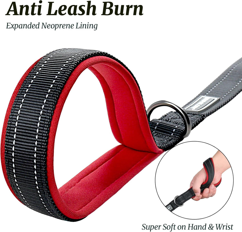 Premium 12" Short Dog Traffic Leash - Black & Red for Maximum Control and Comfort
