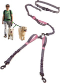 Ultimate Hands-Free Dual Dog Leash for Large Dogs - Tangle-Free Waist Leash in Stylish Dark Grey & Pink for Effortless Walks with Two Pups