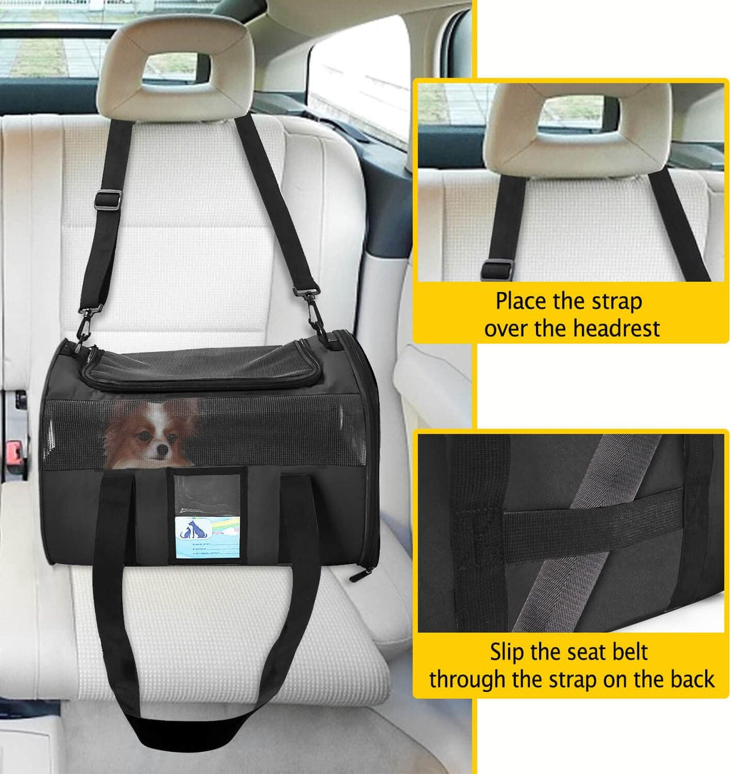 Airline Approved Pet Carrier - Soft Sided Cat and Dog Carrier for Travel, Comfortable and Durable Design, Perfect for Medium Cats and Small Dogs up to 15 lbs - Stylish Black