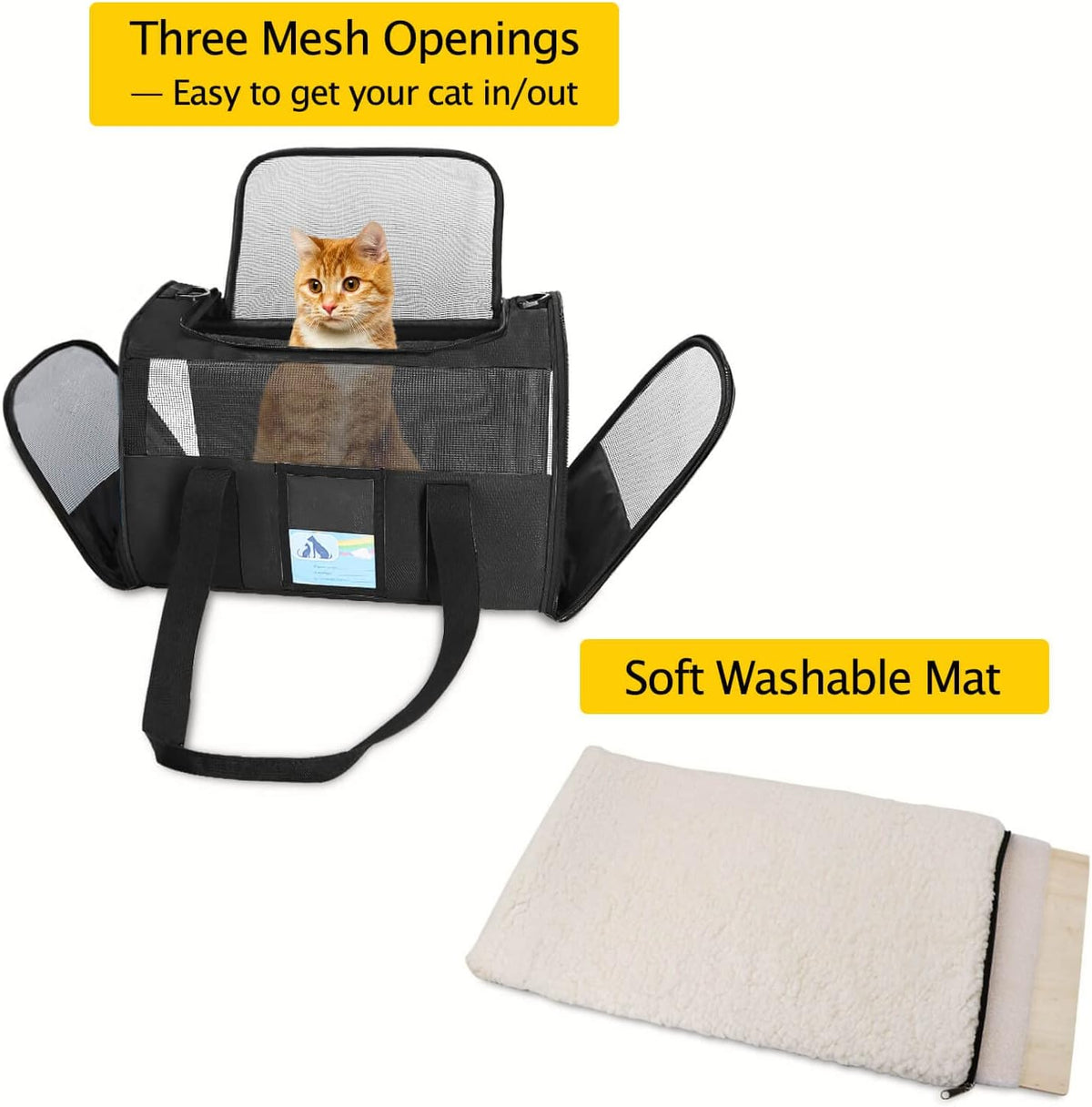 Airline Approved Pet Carrier - Soft Sided Cat and Dog Carrier for Travel, Comfortable and Durable Design, Perfect for Medium Cats and Small Dogs up to 15 lbs - Stylish Black